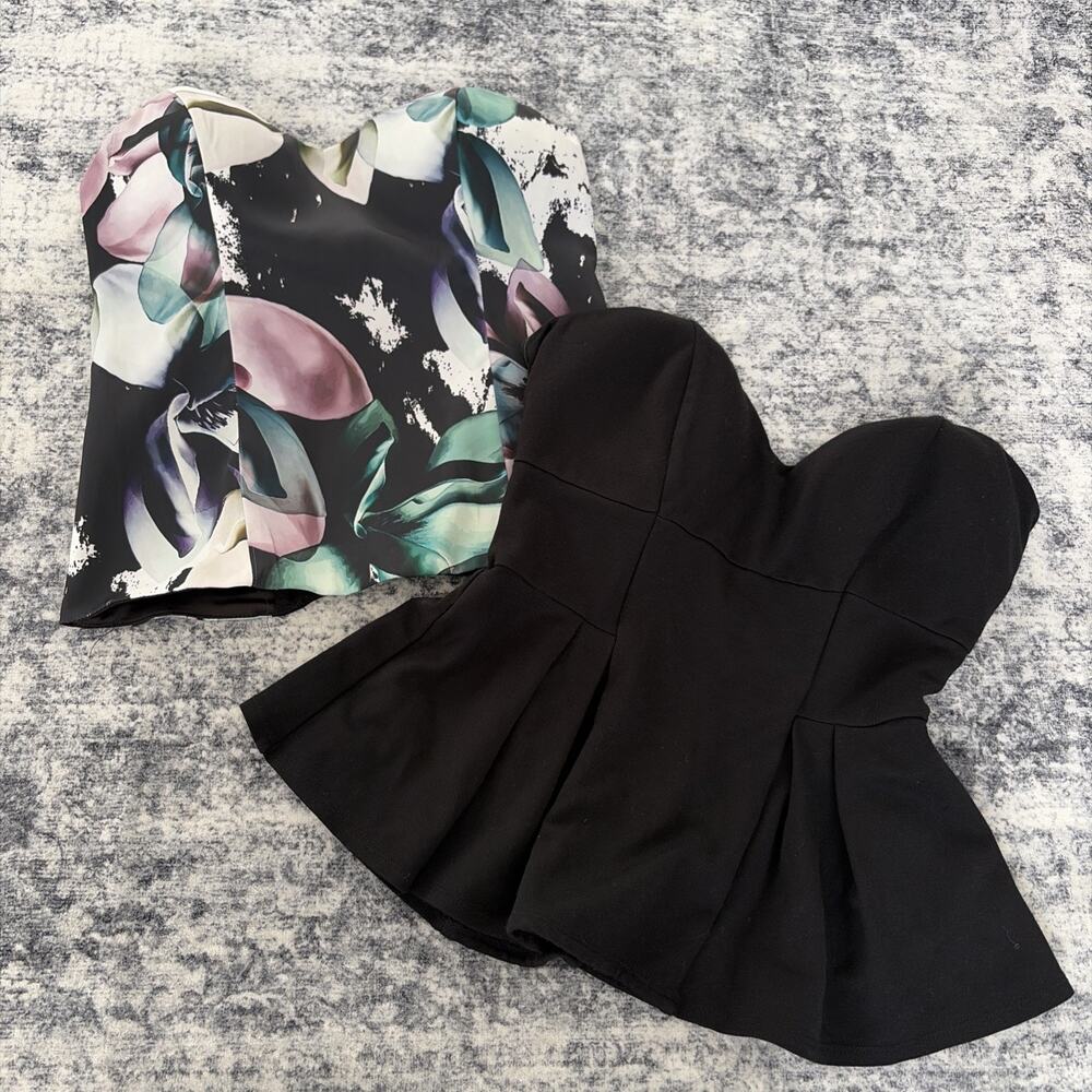 bebe Lot of 2 Tube Tops Busiter‎ Black and Floral Size Small Sleeveless Padded